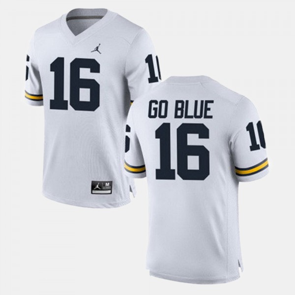University of Michigan #16 For Men GO BLUE Jersey White NCAA Alumni Football Game